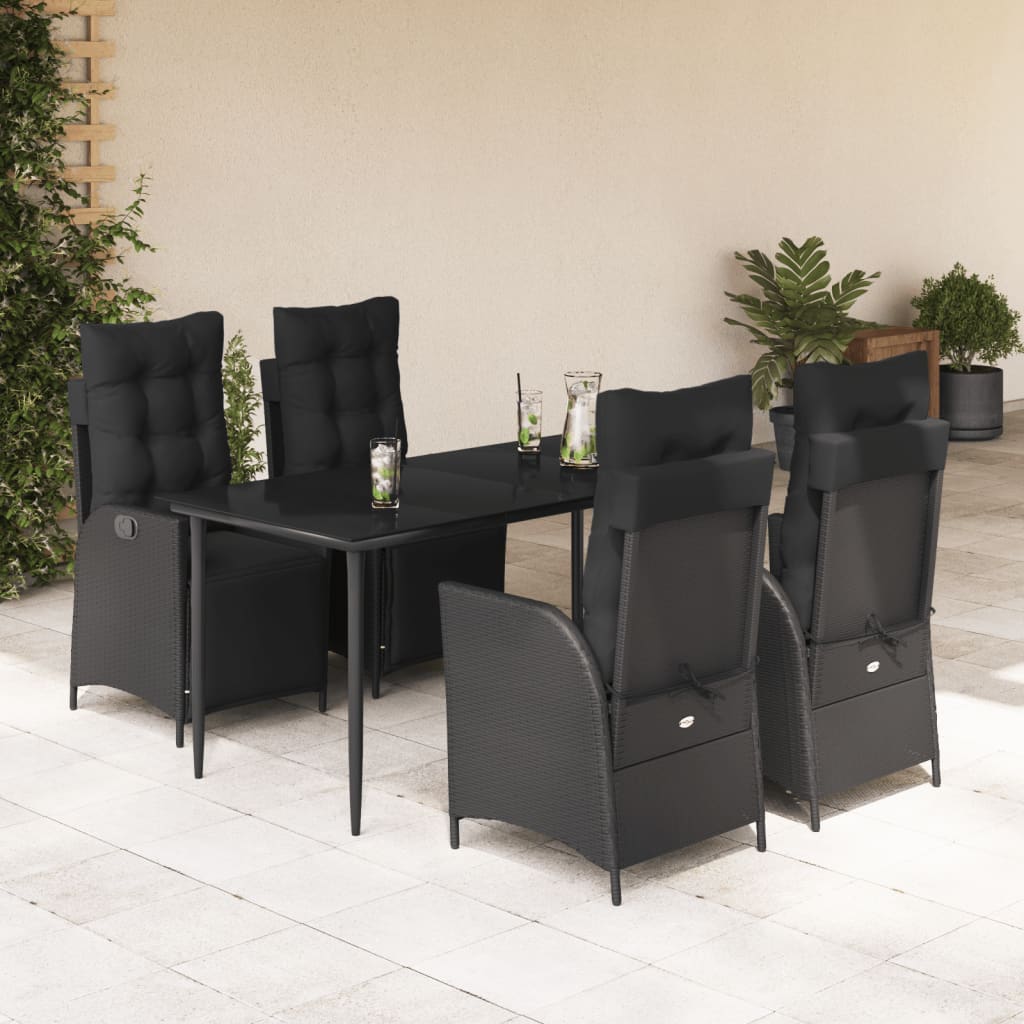 vidaXL Set mobilier de grădină cu perne, 5 piese, negru, poliratan
