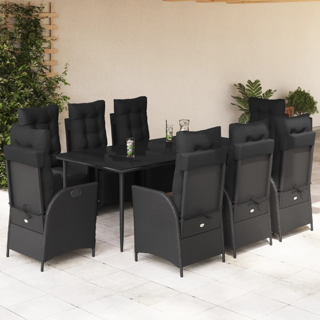 vidaXL Set mobilier de grădină cu perne, 9 piese, negru, poliratan