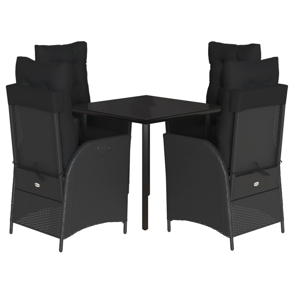 vidaXL Set mobilier de grădină cu perne, 5 piese, negru, poliratan