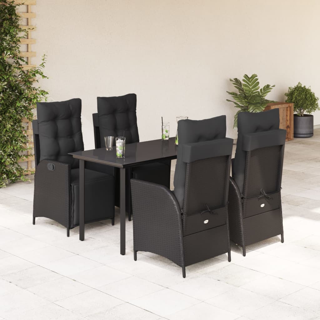 vidaXL Set mobilier de grădină cu perne, 5 piese, negru, poliratan