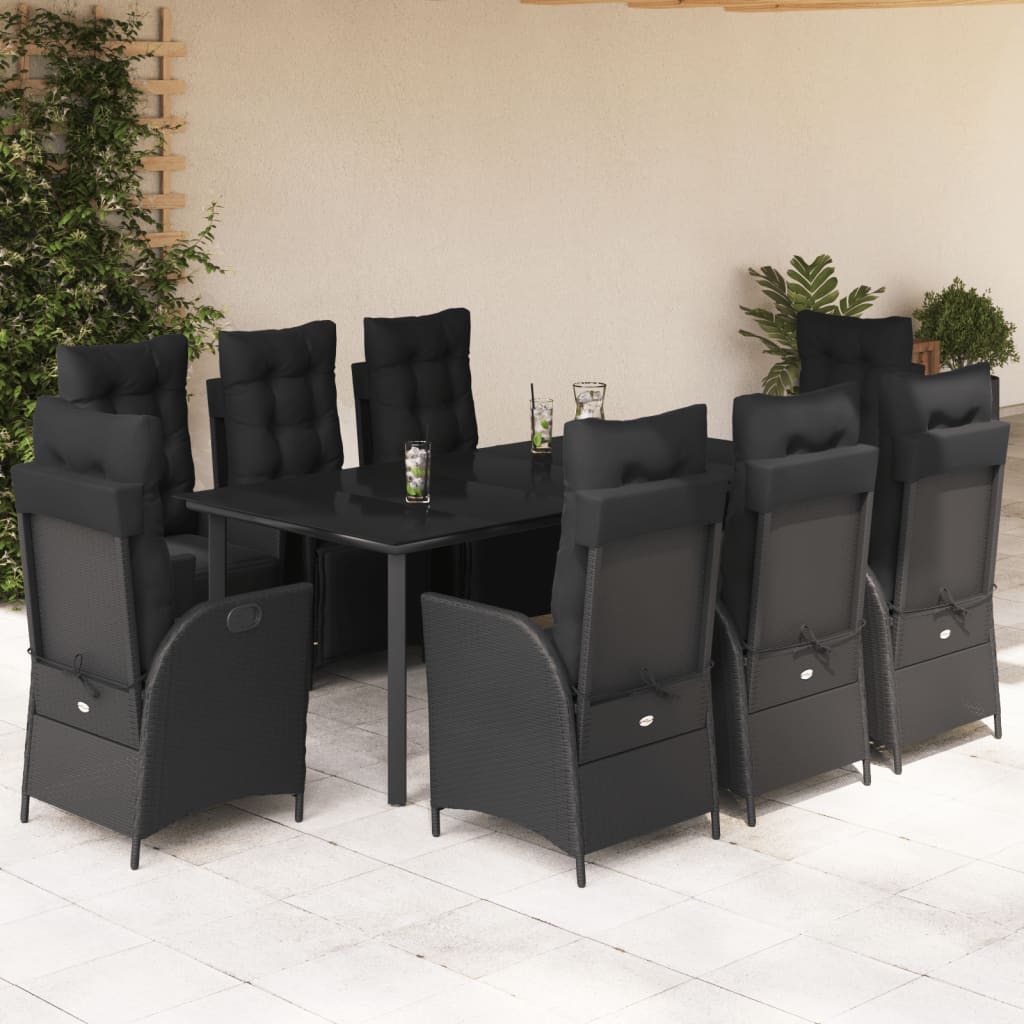 vidaXL Set mobilier de grădină cu perne, 9 piese, negru, poliratan