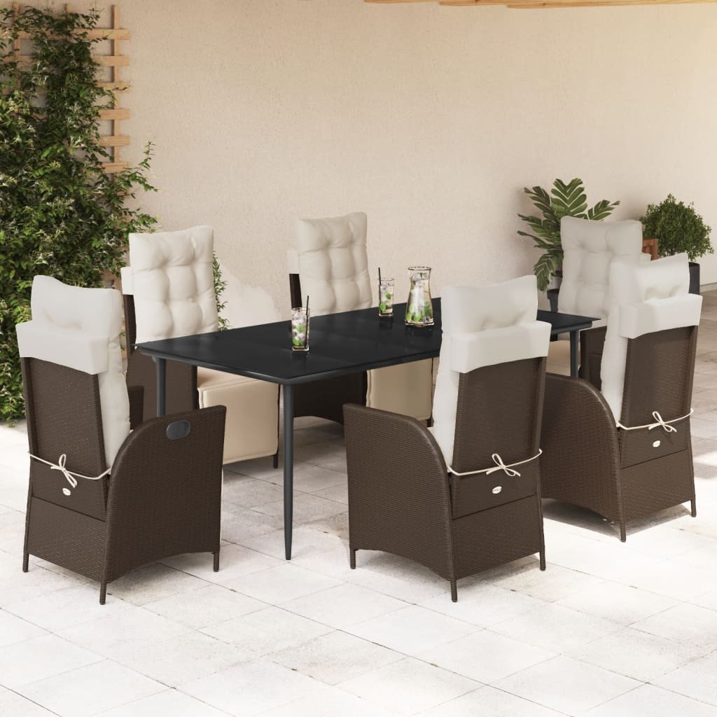 vidaXL Set mobilier de grădină cu perne, 7 piese, maro, poliratan