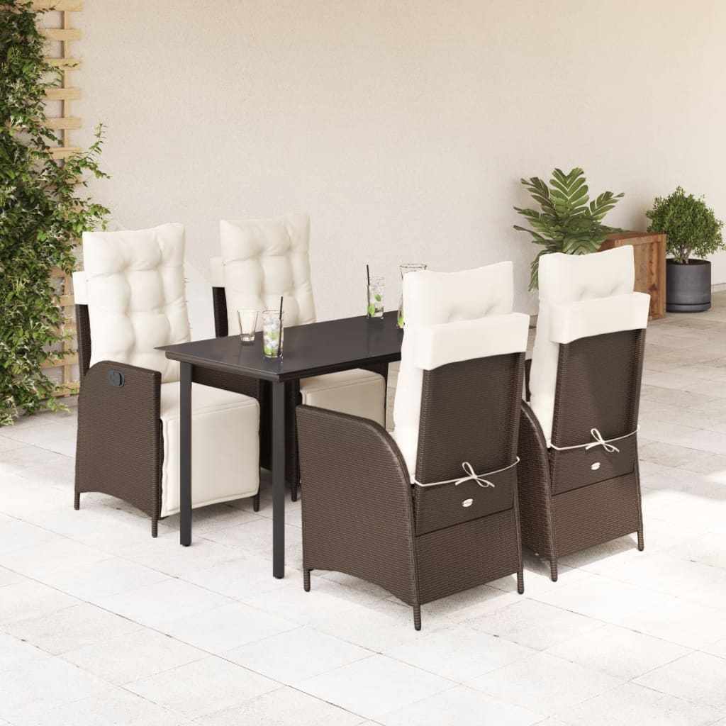 vidaXL Set mobilier de grădină, 5 piese, cu perne, maro, poliratan