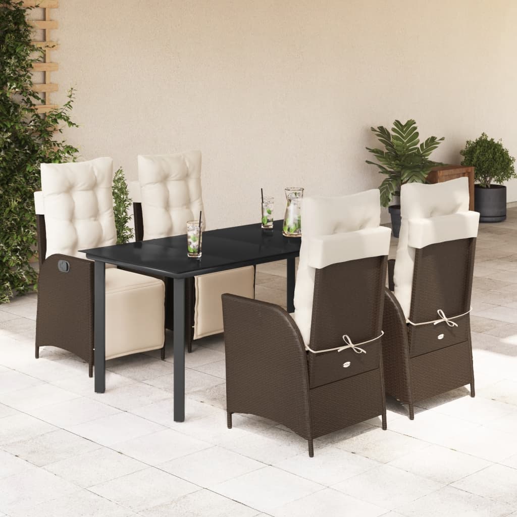 vidaXL Set mobilier de grădină, 5 piese, cu perne, maro, poliratan