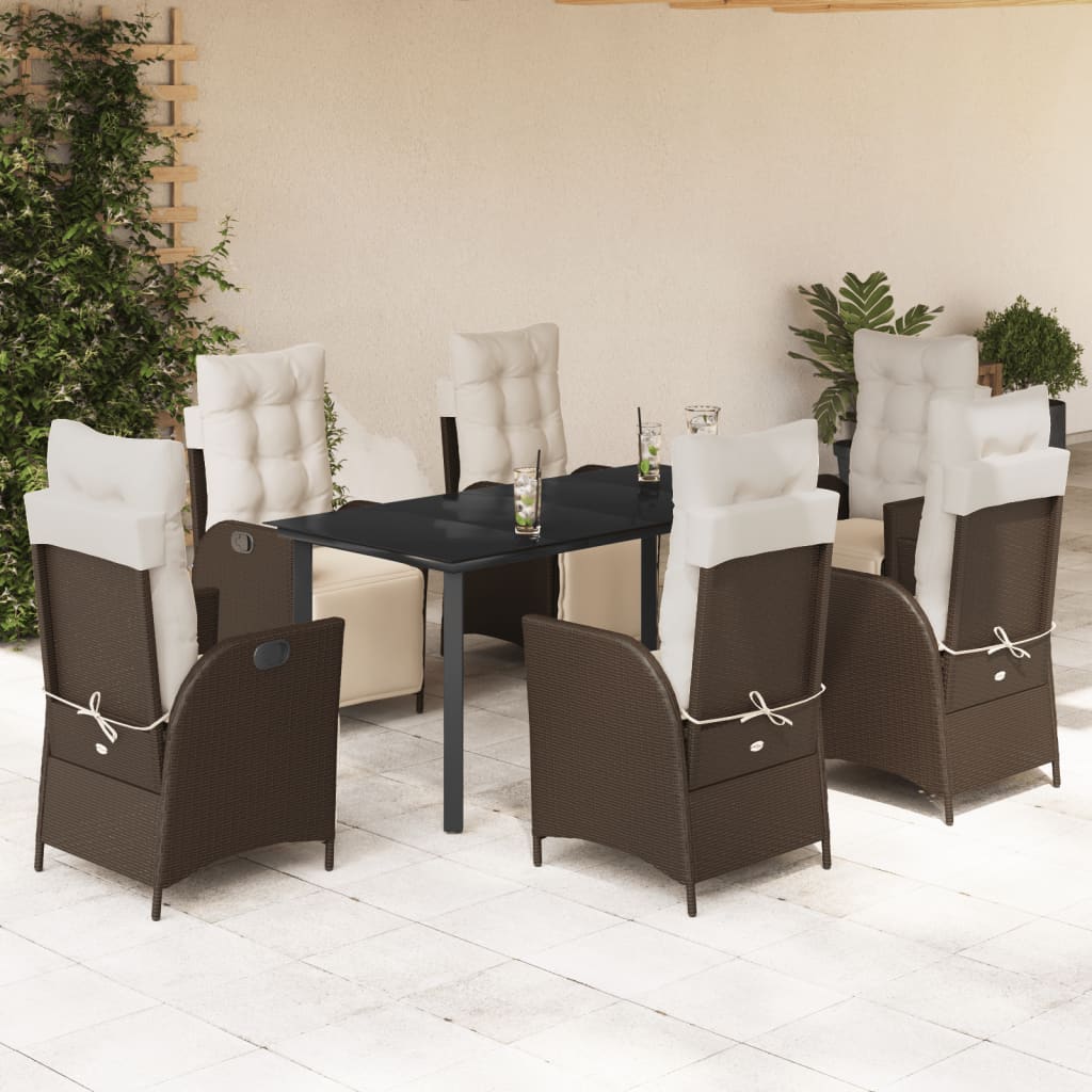 vidaXL Set mobilier de grădină cu perne, 7 piese, maro, poliratan