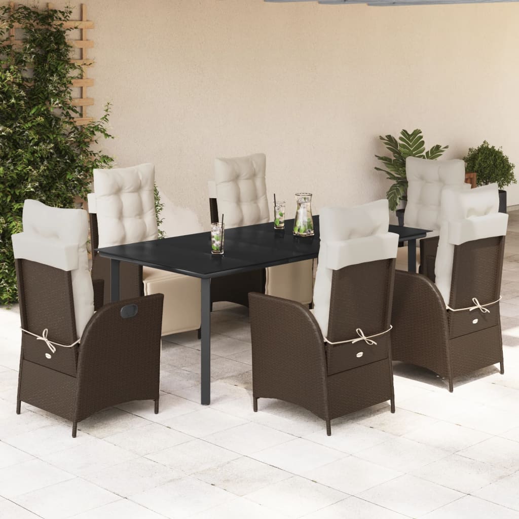 vidaXL Set mobilier de grădină cu perne, 7 piese, maro, poliratan