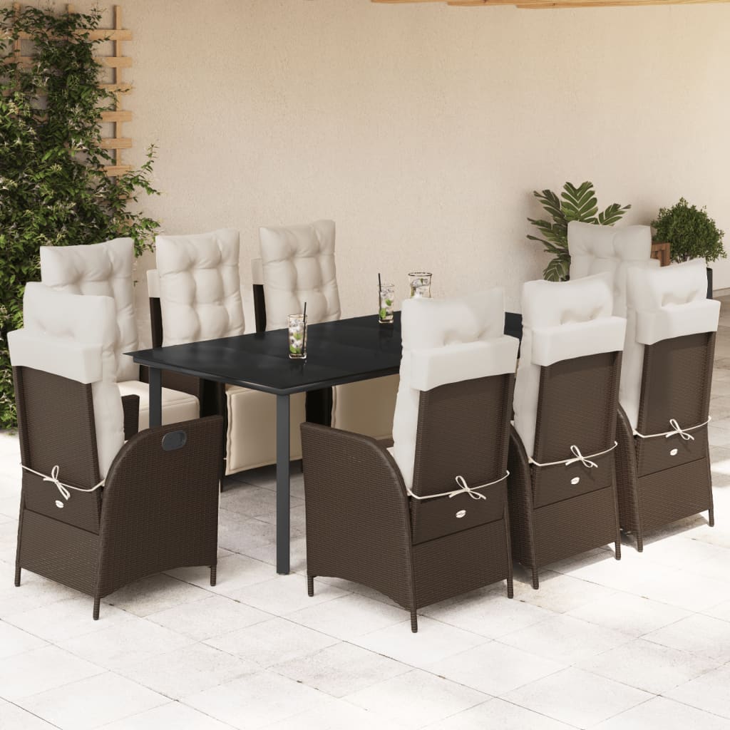 vidaXL Set mobilier de grădină cu perne, 9 piese, maro, poliratan