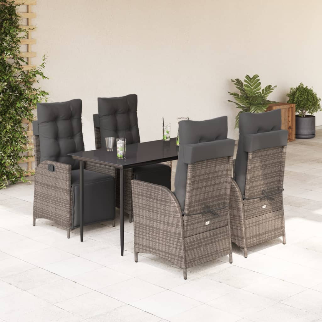 vidaXL Set mobilier de grădină cu perne, 5 piese, gri, poliratan