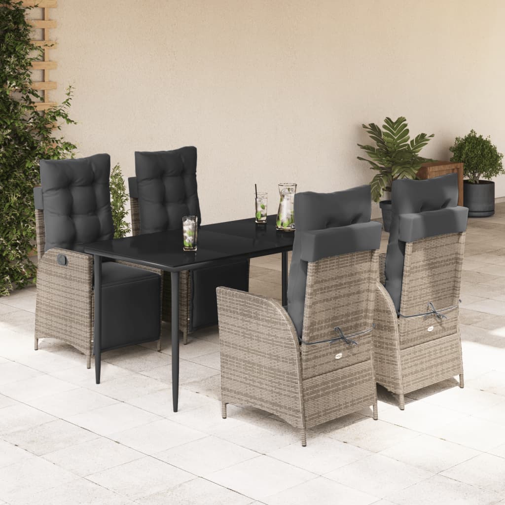 vidaXL Set mobilier de grădină cu perne, 5 piese, gri, poliratan