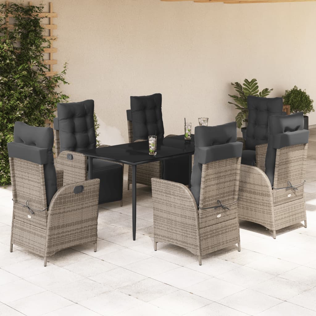 vidaXL Set mobilier de grădină cu perne, 7 piese, gri, poliratan