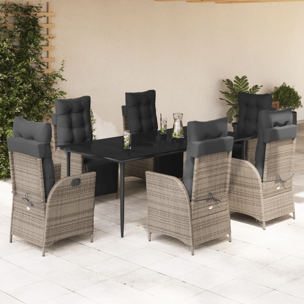 vidaXL Set mobilier de grădină cu perne, 7 piese, gri, poliratan