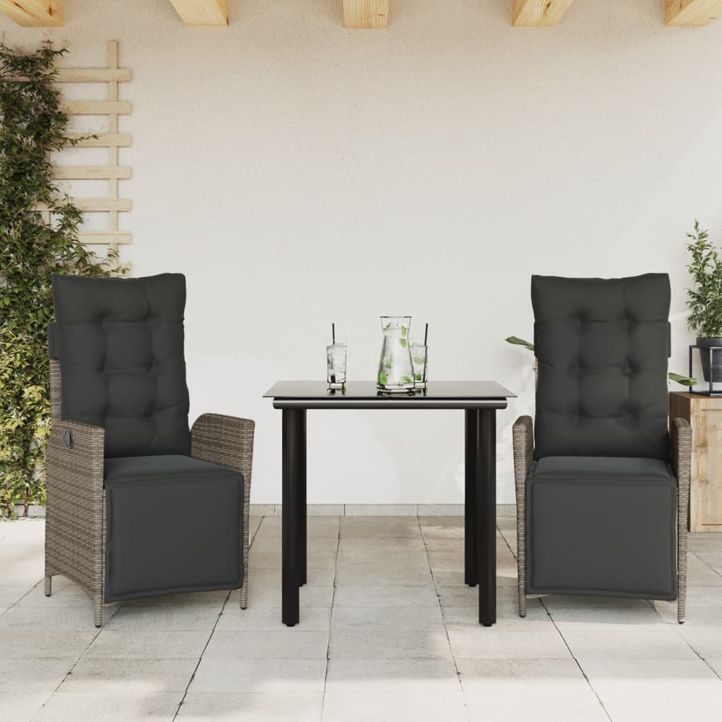 vidaXL Set mobilier de grădină cu perne, 3 piese, gri, poliratan