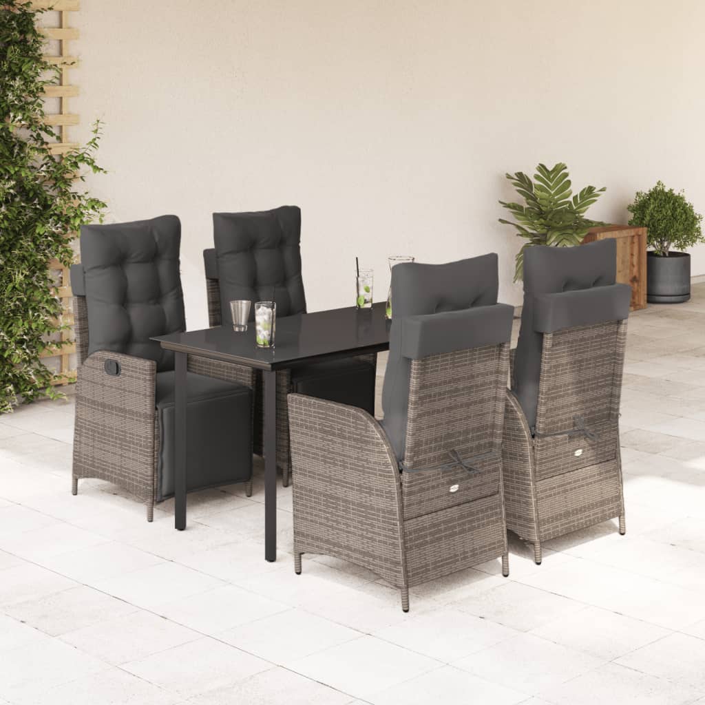 vidaXL Set mobilier de grădină cu perne, 5 piese, gri, poliratan