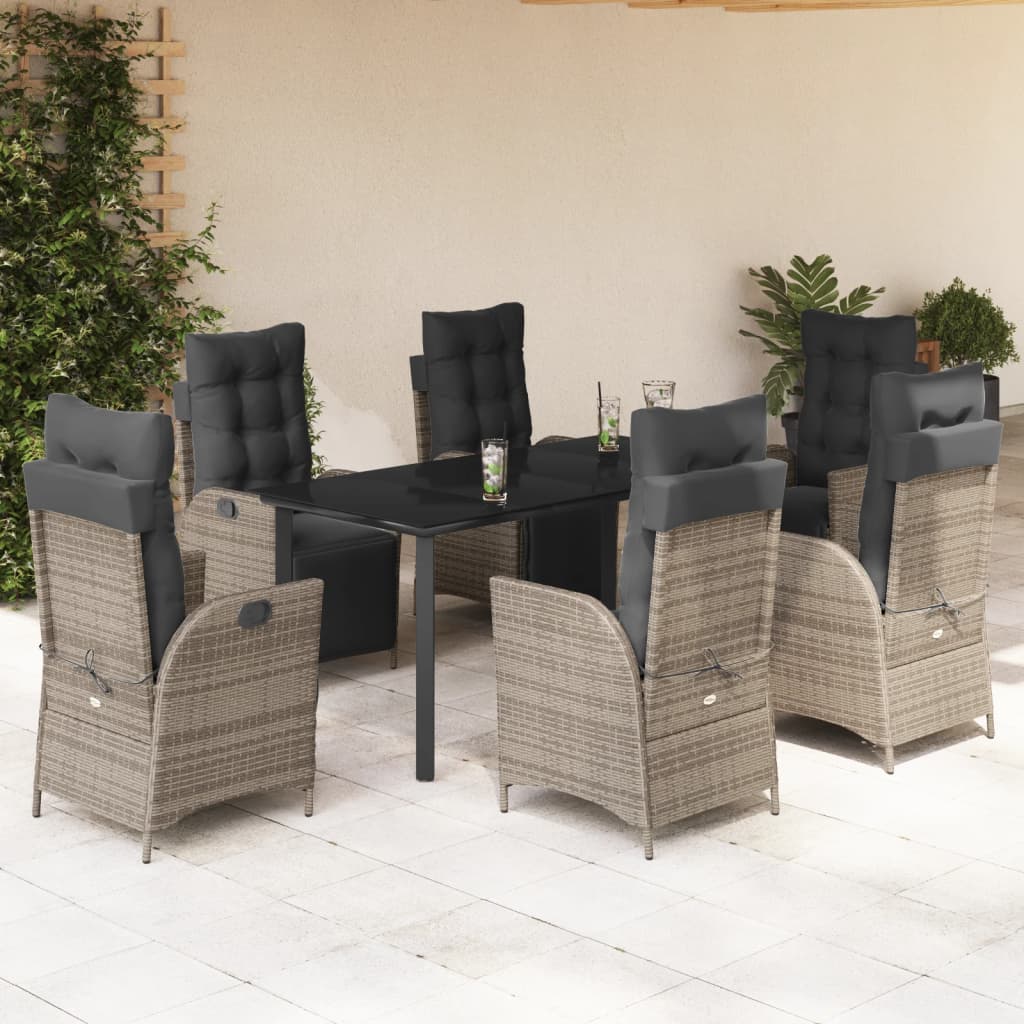 vidaXL Set mobilier de grădină cu perne, 7 piese, gri, poliratan