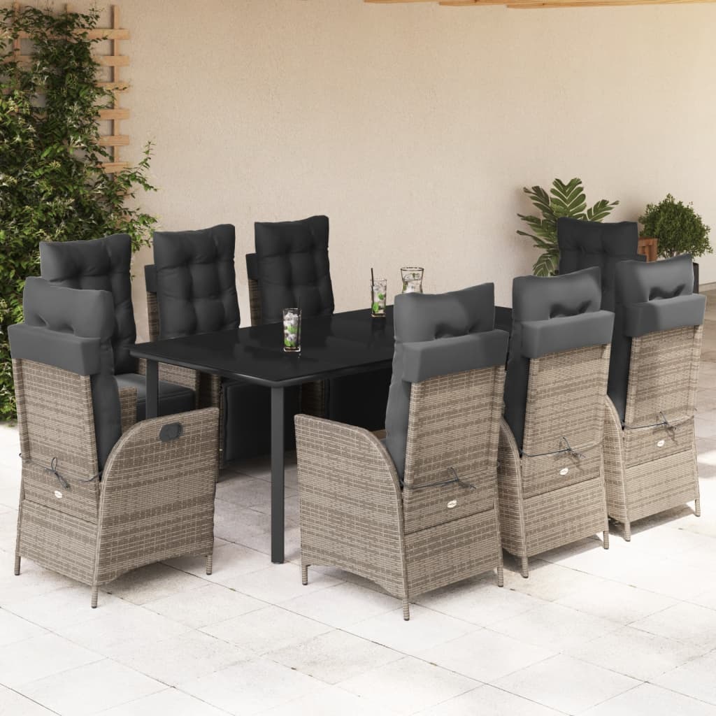 vidaXL Set mobilier grădină cu perne, 9 piese, gri, poliratan