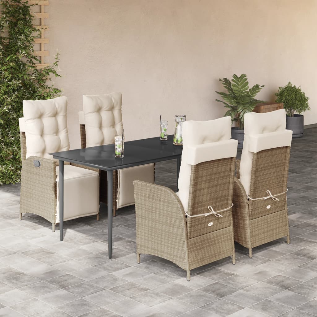 vidaXL Set mobilier de grădină cu perne, 5 piese, bej, poliratan
