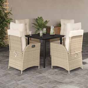 Vrtna jedilna garnitura 5-delna z blazinami bež poli ratan