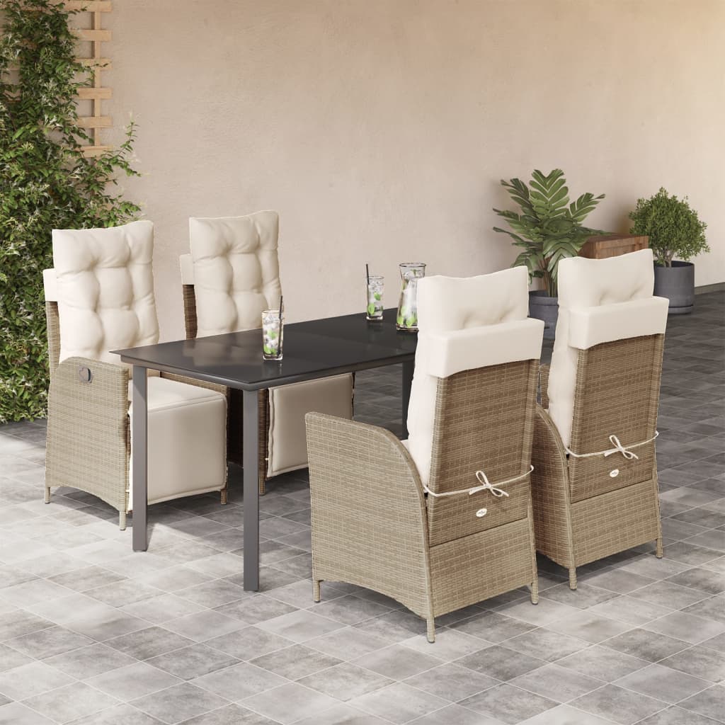 vidaXL Set mobilier de grădină cu perne, 5 piese, bej, poliratan