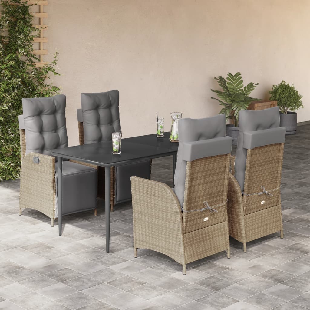 vidaXL Set mobilier pentru grădină, 5 piese, cu perne, bej, poliratan