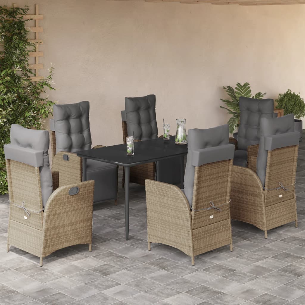 vidaXL Set mobilier pentru grădină, 7 piese, cu perne, bej, poliratan
