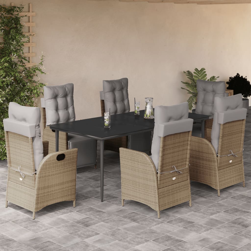 vidaXL Set mobilier pentru grădină, 7 piese, cu perne, bej, poliratan