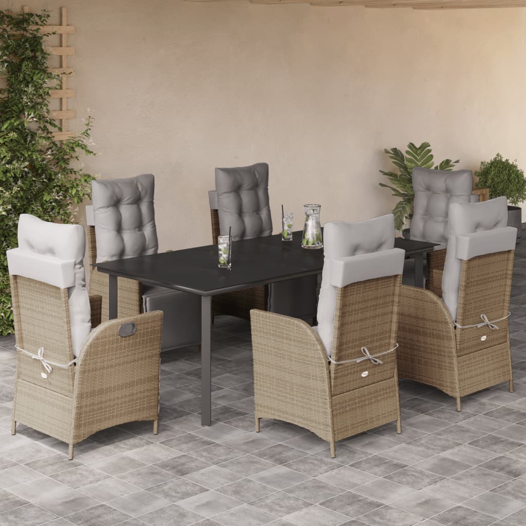 vidaXL Set mobilier pentru grădină, 7 piese, cu perne, bej, poliratan