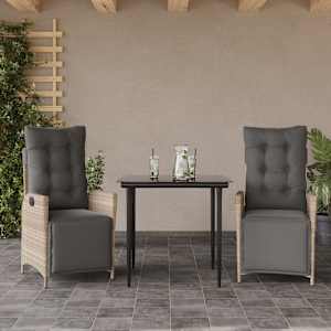 Vrtna jedilna garnitura 3-delna z blazinami sv. siv poli ratan