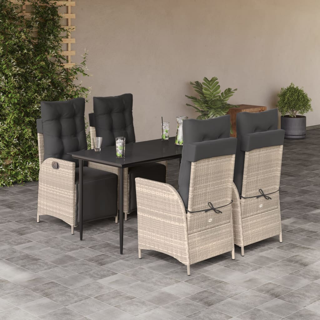 vidaXL Set mobilier de grădină cu perne, 5 piese gri deschis poliratan