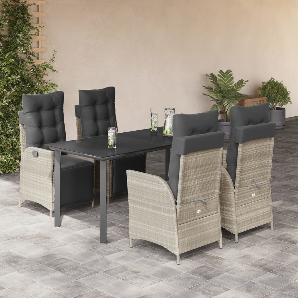 vidaXL Set mobilier de grădină cu perne, 5 piese gri deschis poliratan