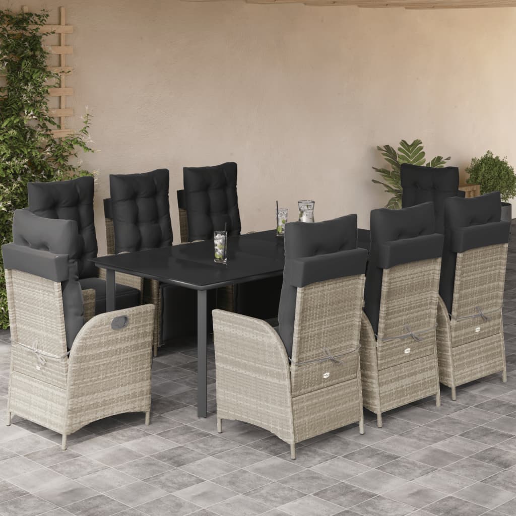 vidaXL Set mobilier grădină cu perne, 9 piese, gri deschis, poliratan