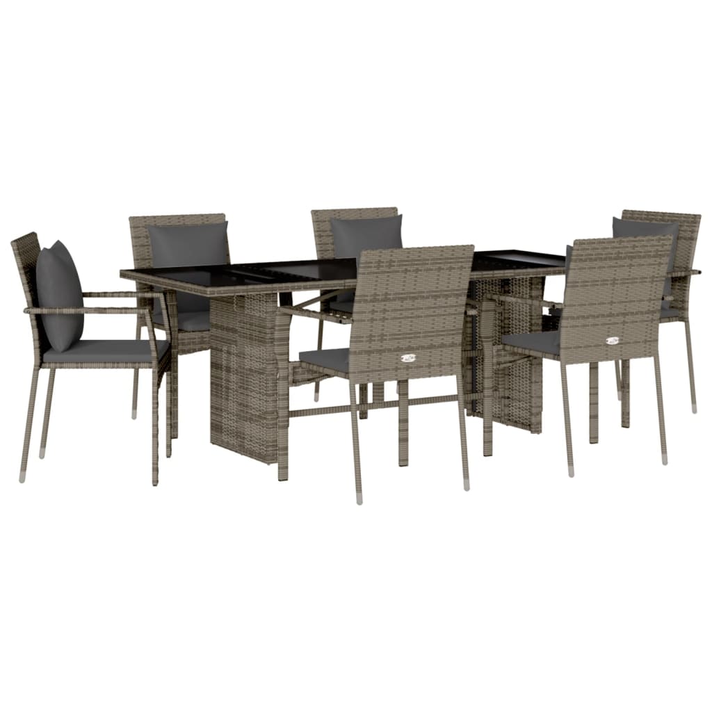 Thumbnail - vidaXL 7-tlg. Garten-Essgruppe mit Kissen Grau Poly Rattan