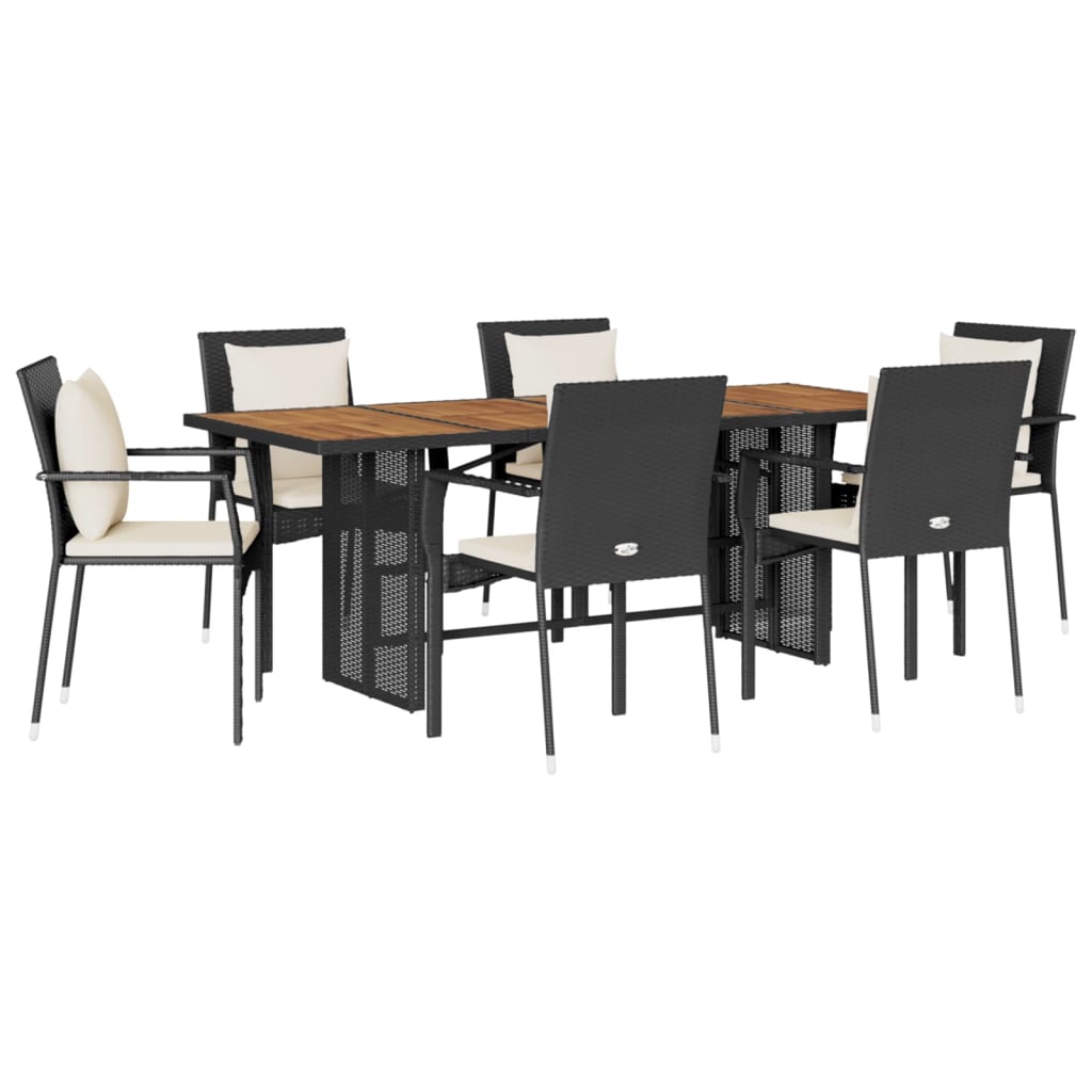 Thumbnail - vidaXL 7-tlg. Garten-Essgruppe mit Kissen Schwarz Poly Rattan