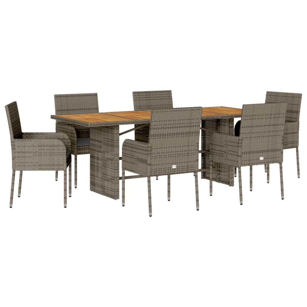 Thumbnail - vidaXL 7-tlg. Garten-Essgruppe mit Kissen Grau Poly Rattan