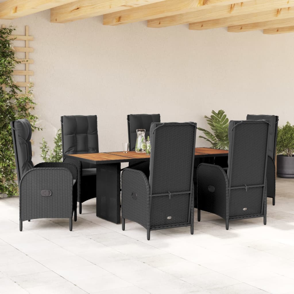 vidaXL 7-tlg. Garten-Essgruppe mit Kissen Schwarz Poly Rattan