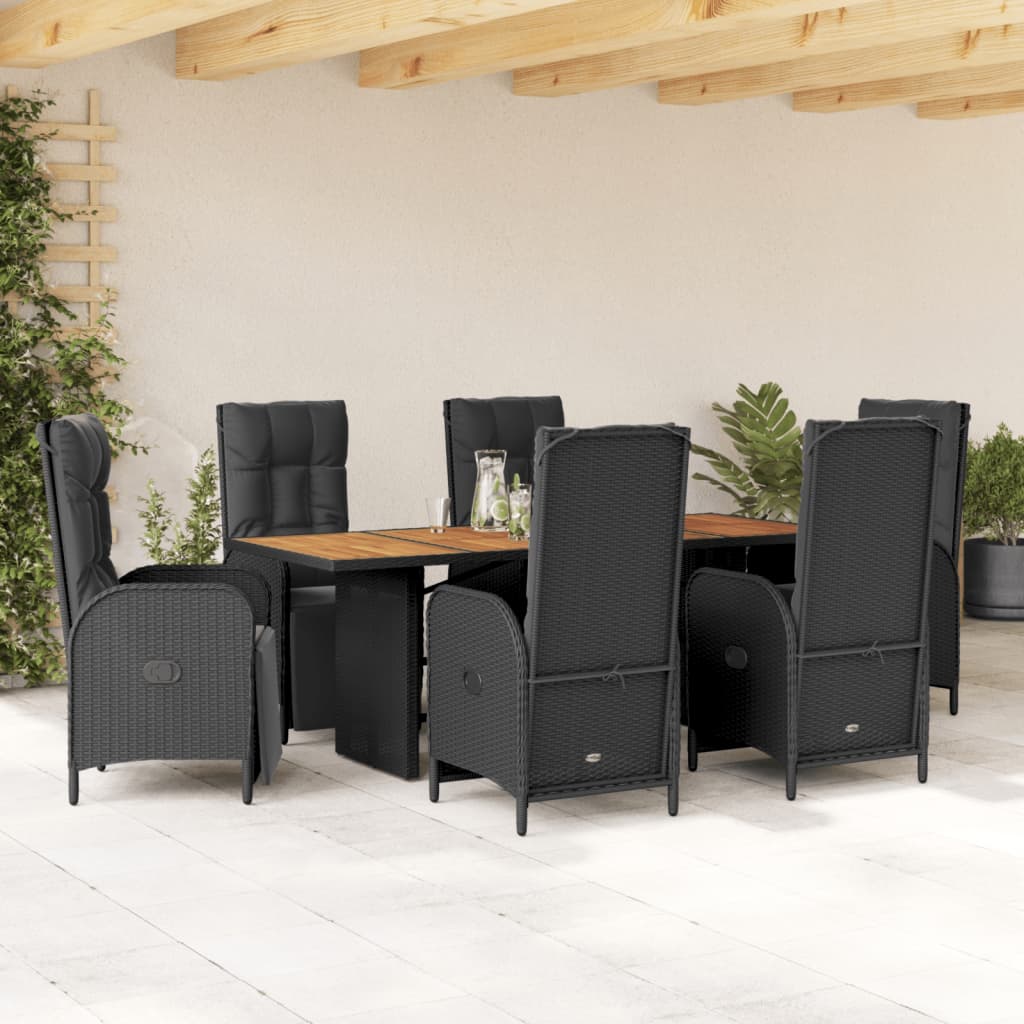 vidaXL 7-tlg. Garten-Essgruppe mit Kissen Schwarz Poly Rattan