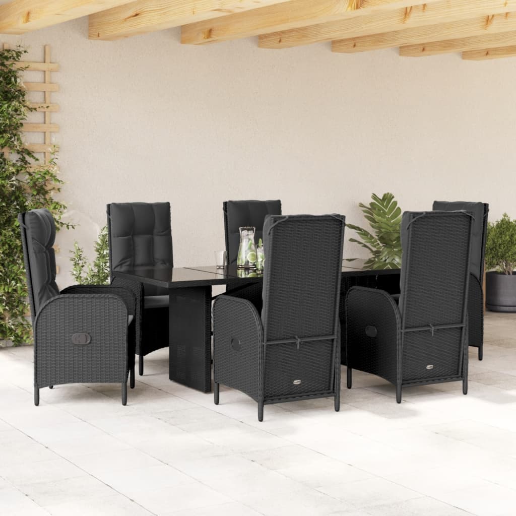 vidaXL Set mobilier de grădină cu perne, 7 piese, negru, poliratan