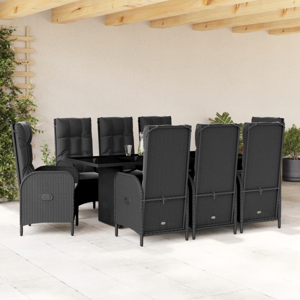 vidaXL Set mobilier de grădină cu perne, 9 piese, negru, poliratan