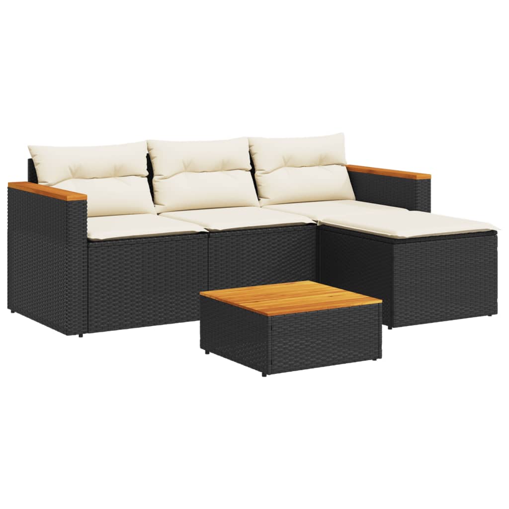 Thumbnail - vidaXL 5tlg. Garten-Sofagarnitur mit Kissen Schwarz Poly Rattan Akazie