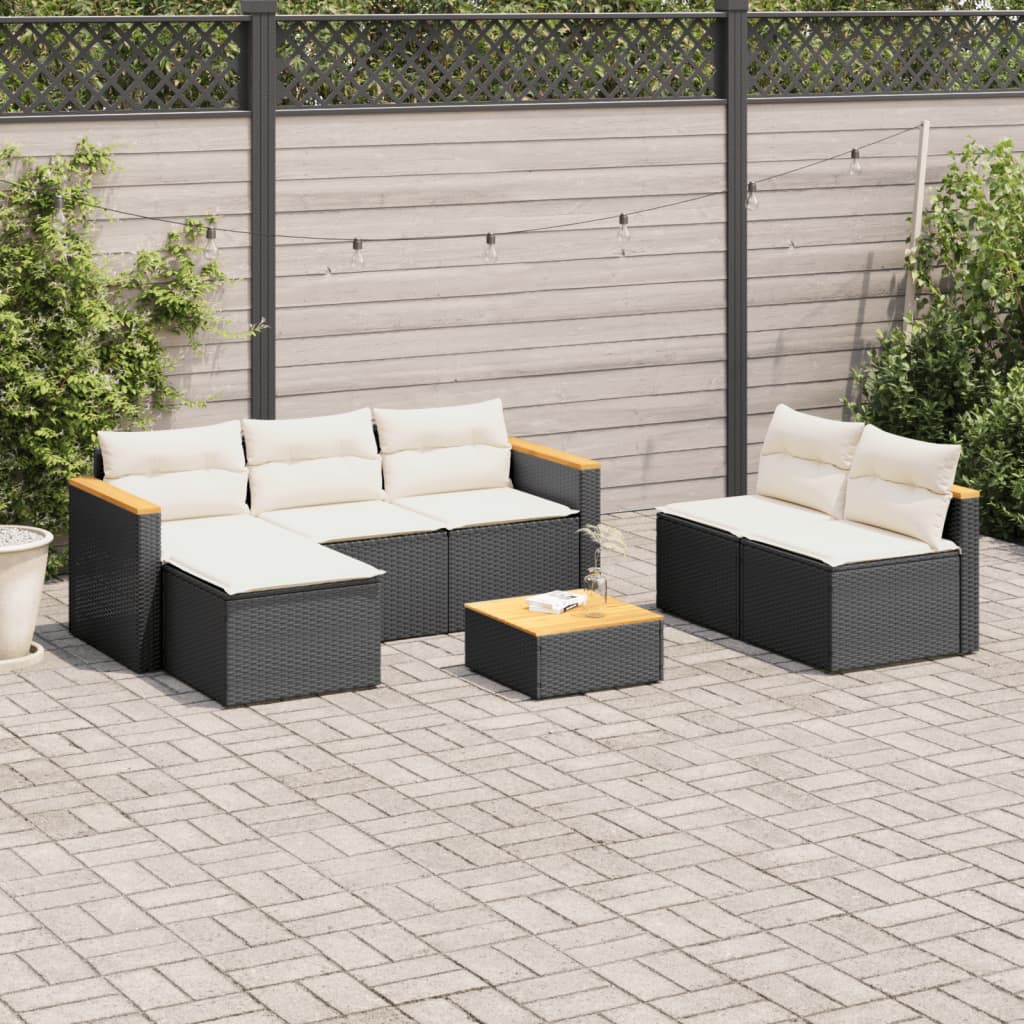 5tlg. Garten-Sofagarnitur mit Kissen Schwarz Poly Rattan Akazie