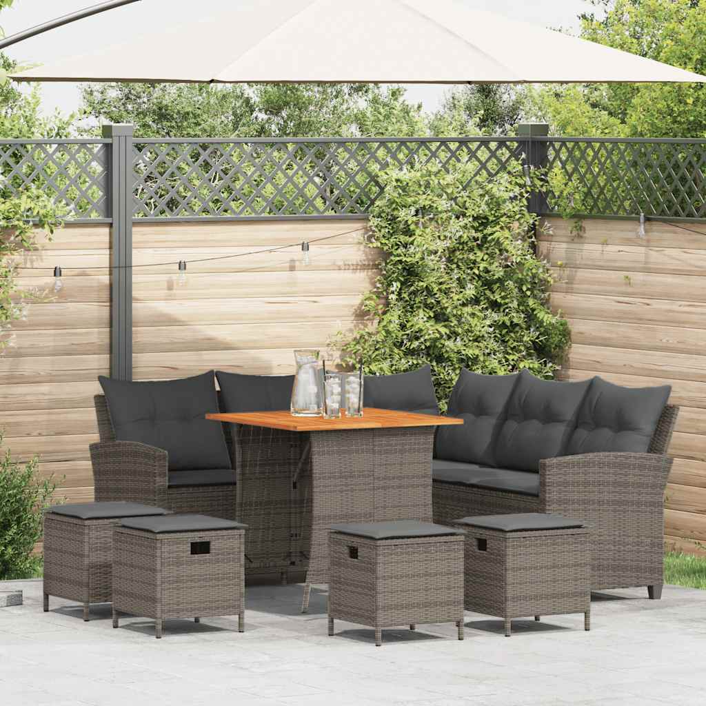 vidaXL 6-tlg. Garten-Sofagarnitur mit Kissen L-Form Grau Poly Rattan