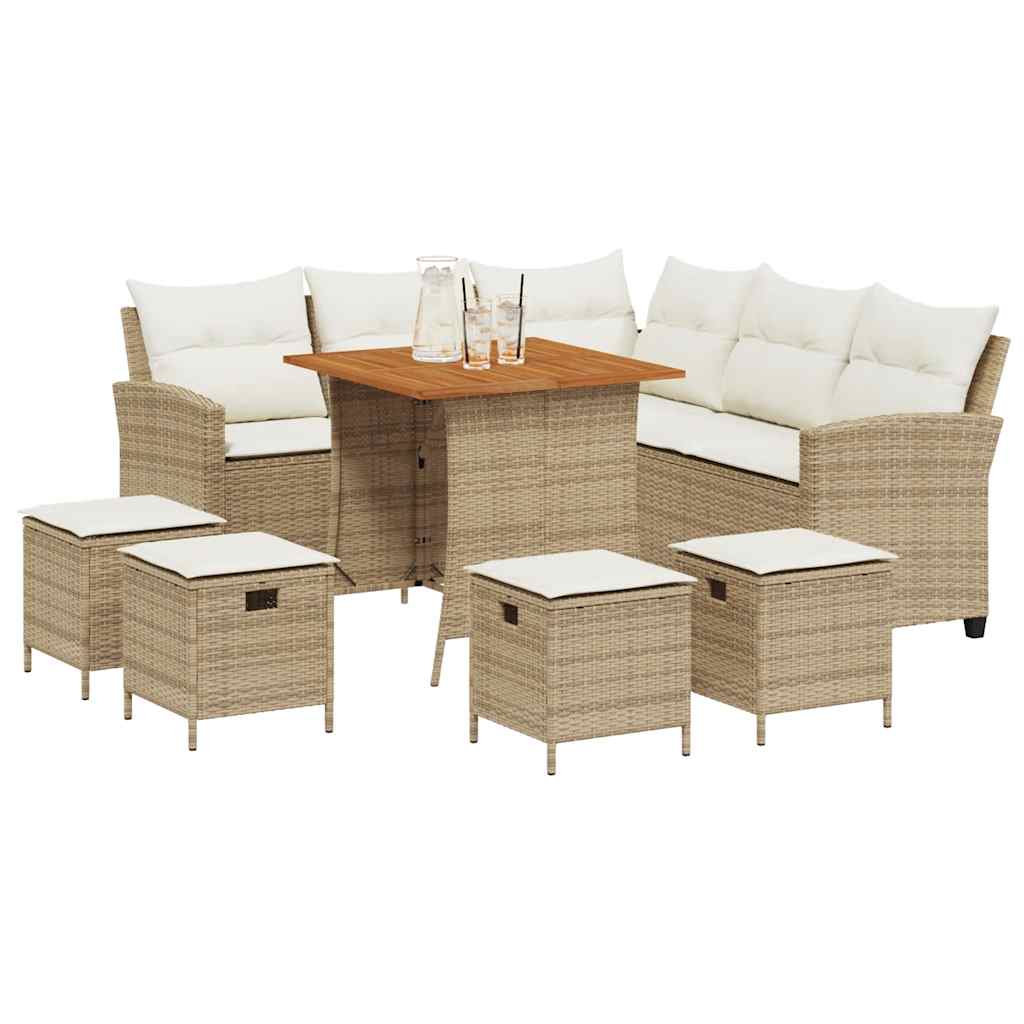 vidaXL 6-delige tuinbankset met kussens L-vormig beige polyrotan