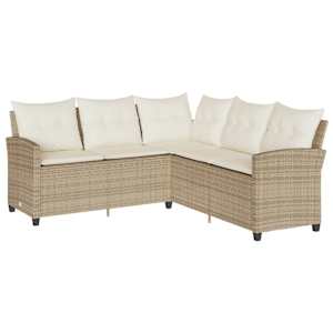 6dílná zahradní sedací souprava s polštáři ve tvaru L béžová polyratan - obrázek 6