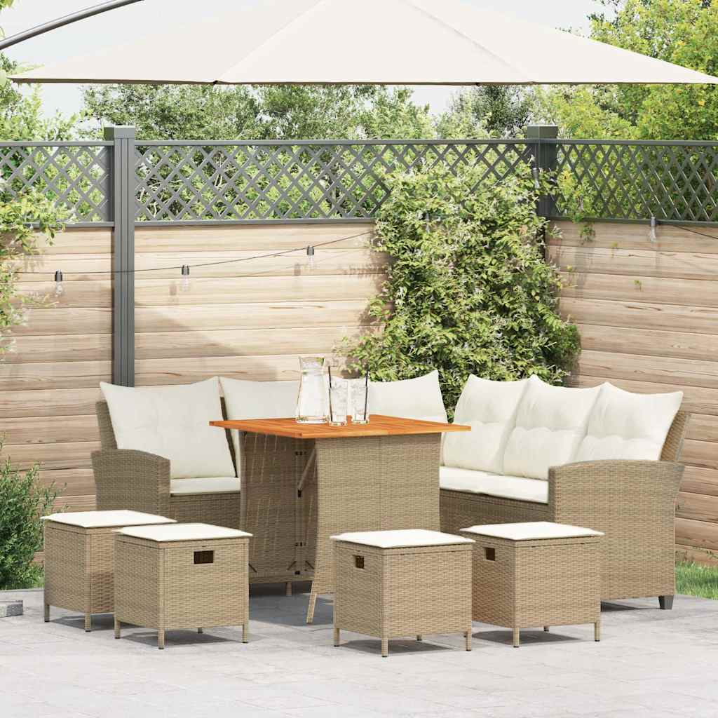 vidaXL 6-tlg. Garten-Sofagarnitur mit Kissen L-Form Beige Poly Rattan