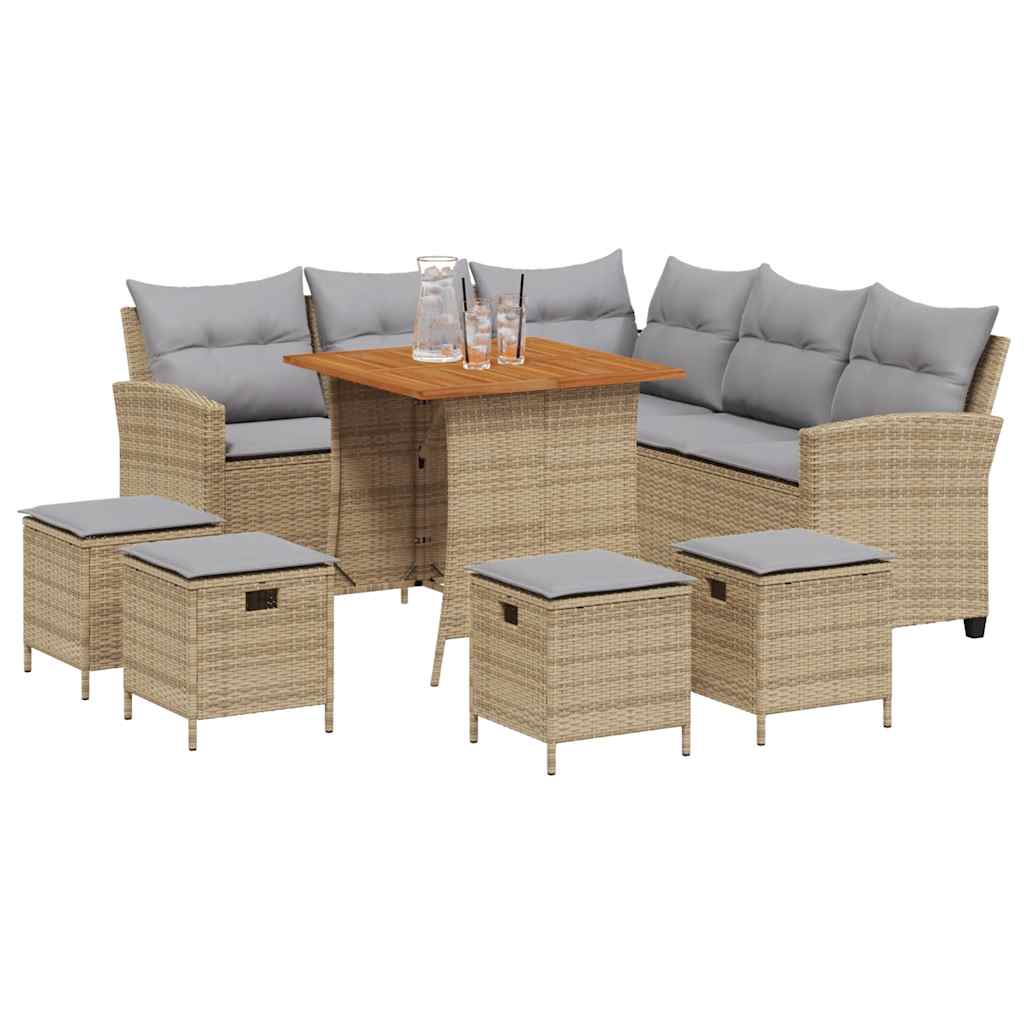 vidaXL 6-delige tuinbankset met kussens L-vormig beige polyrotan