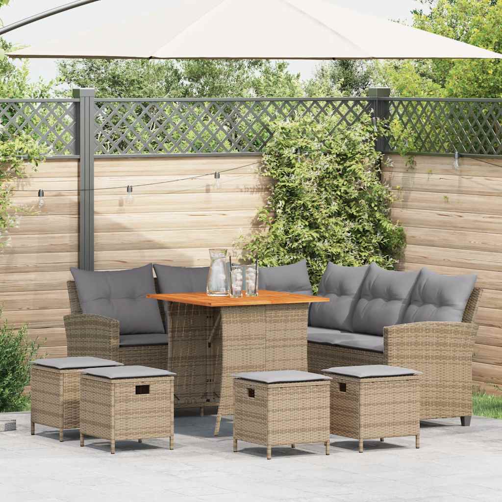 sofasæt til haven 6 dele med hynder L-formet polyrattan beige