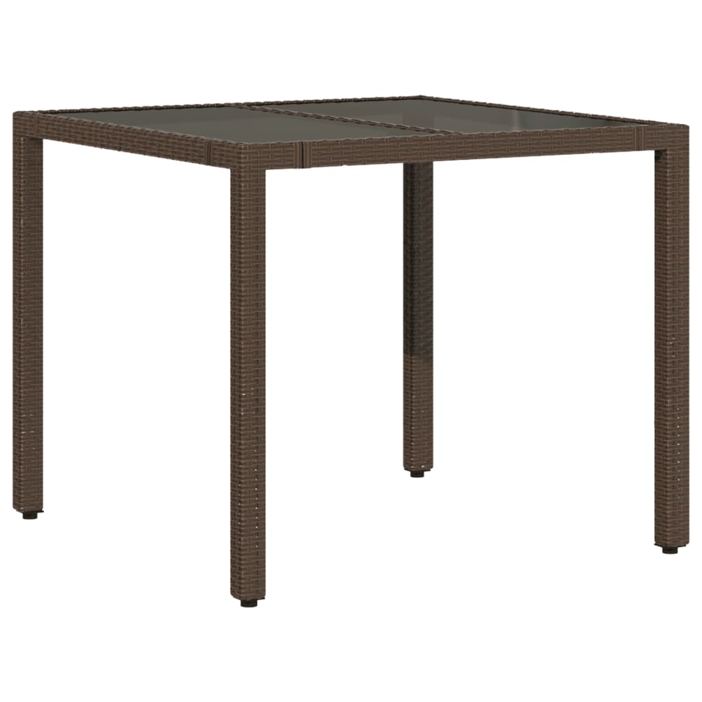 vidaXL Zahradní stůl se skleněnou deskou hnědý 90x90x75 cm polyratan