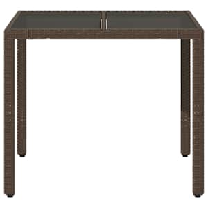 Zahradní stůl se skleněnou deskou hnědý 90x90x75 cm polyratan - obrázek 4