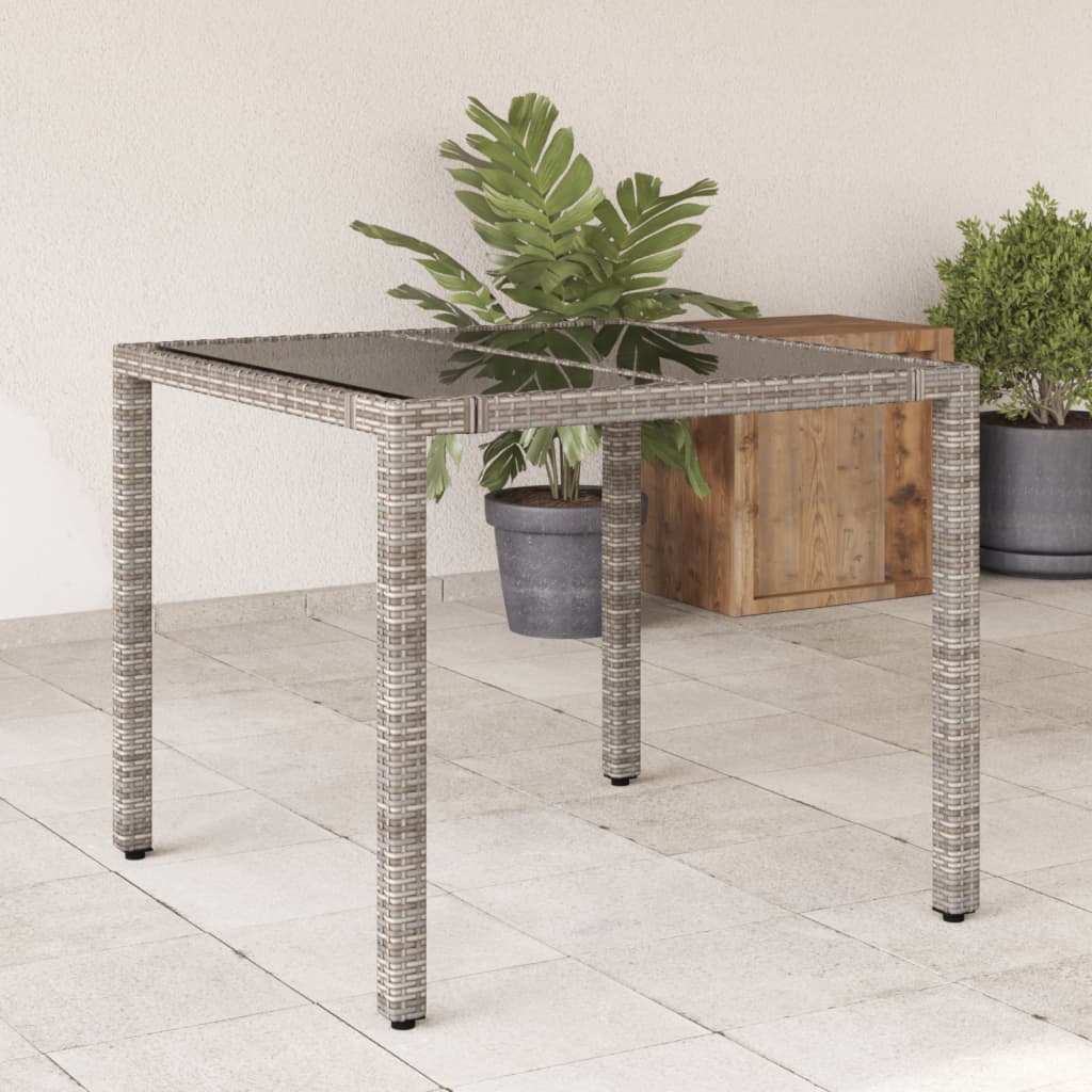 vidaXL Gartentisch mit Glasplatte Grau 90x90x75 cm Poly Rattan