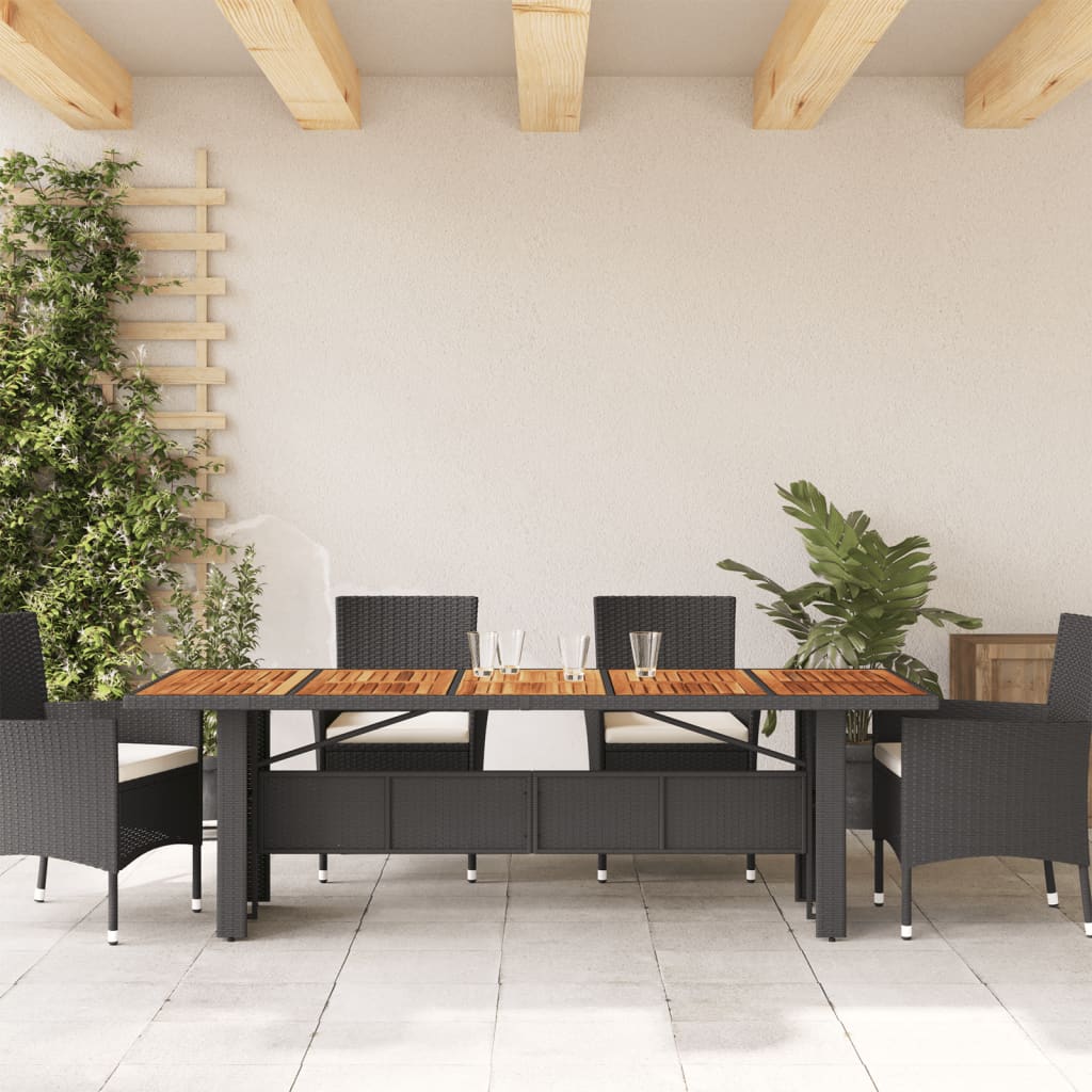 vidaXL Masă grădină, blat din lemn acacia, negru 240x90x75cm poliratan