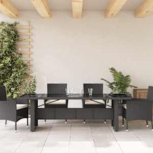 Zahradní stůl se skleněnou deskou černý 240x90x75 cm polyratan - obrázek 3